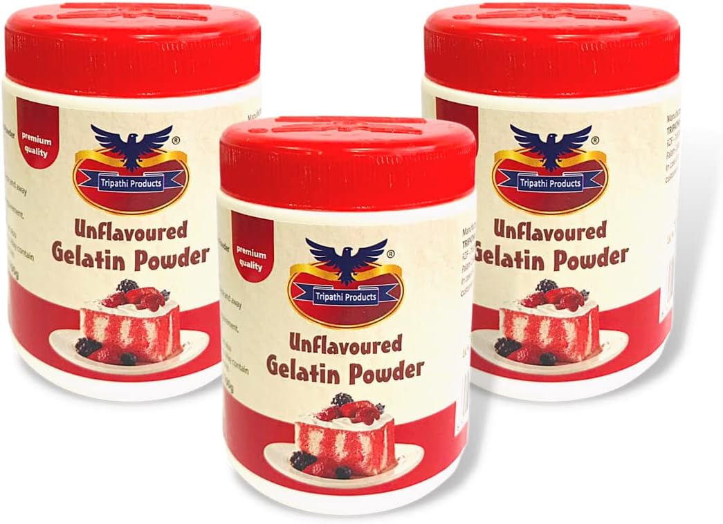 - Tripathi Products Unflavoured Gelatin Powder 100g x 3 (300g) | Food Grade Gelatin for Desserts, Jelly, Cakes, Mousses & Confectionery
