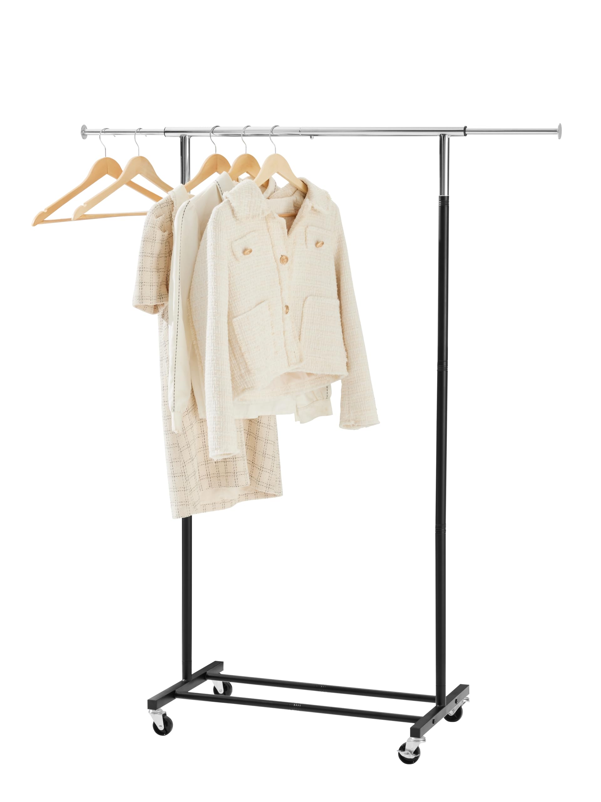 MAX Houser Standard Rod Clothing Garment Rack Metal Rolling Clothes Organizer on Wheels for Hanging Clothes Coats Skirts