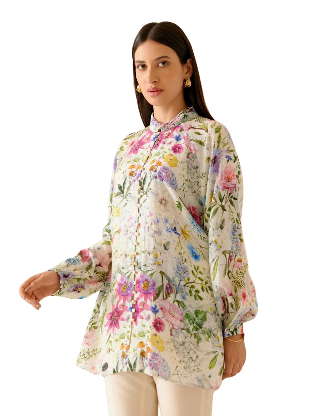 Anouk Shirt Top for Women Regular Fit Printed Shirt | Tops for Stylish Latest | Office Wear Tops for Women | Cotton Blend Tops in multi
