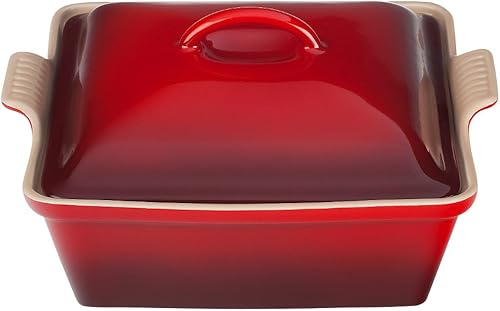 Le Creuset Stoneware Heritage Cubierto Cazuela cuadrada, 2.5 cuartos de galón (9"), Cerise