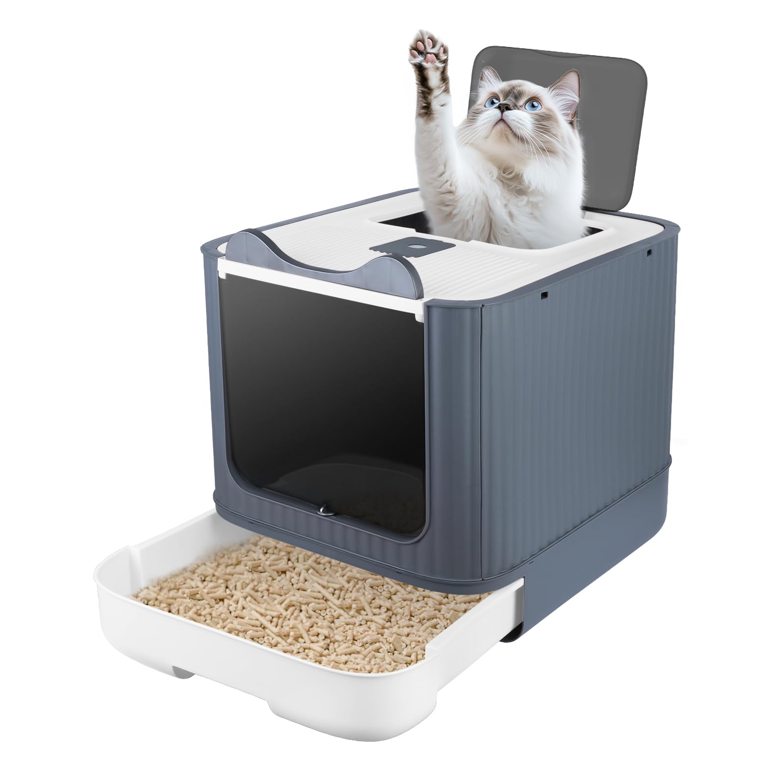 Bac à litière pour chat fermé blanc maison de toilette 44x36x34cm