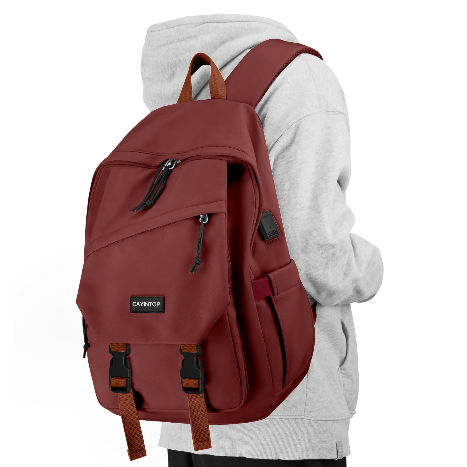 Red School Backpack for Teen Girls 15 6 Inch College Book Bag with USB Charger Anti Theft Student