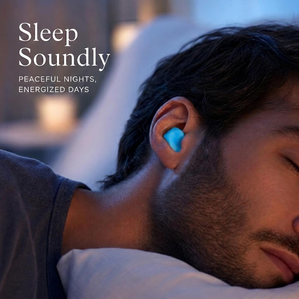 Lot de 12 paires de bouchons d'oreille souples en gel de silicone pour annulation du bruit, sommeil et natation, indice de réduction du bruit 33 dB (NRR) Bleu