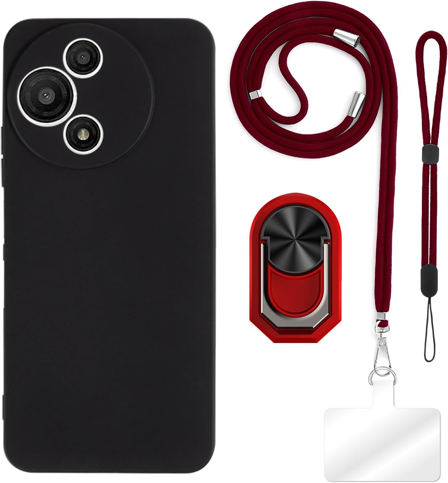 [4 in 1]Case Compatible with TCL NXTpaper 5G Junior with Lanyard, Wrist Strap and Ring Holder, Protective Cover Anti-Drop Secure Travel Kit (Black+Red Set)