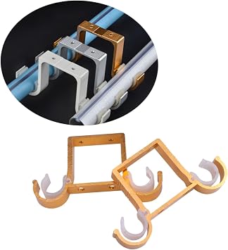2pcs Double Curtain Rod Brackets Gold Aluminum Alloy Roman Pole Bracket Wall Mounting for Double Rod Holders