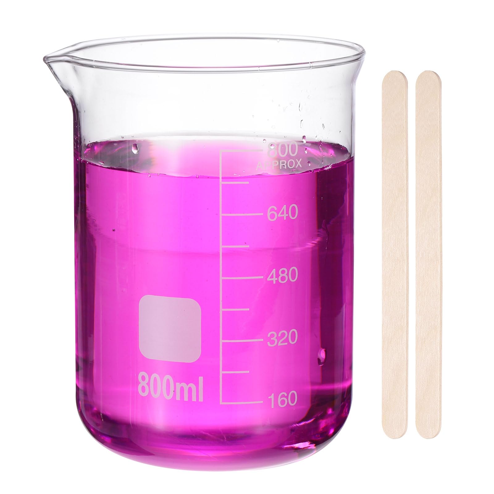 Gobelet gradué en verre borosilicate PATIKIL 800 ml avec 50 bâtons en bois pour laboratoire