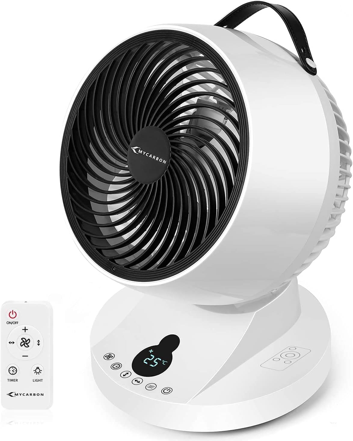 MYCARBON Fan Quiet Desk Fan Automatically Oscillating Whole Room Fan 12 Speeds Turbofan 25dB Silent Table fan 10H Timer Air Circulator Fan for Bedroom Office Living Room, Energy Saving
