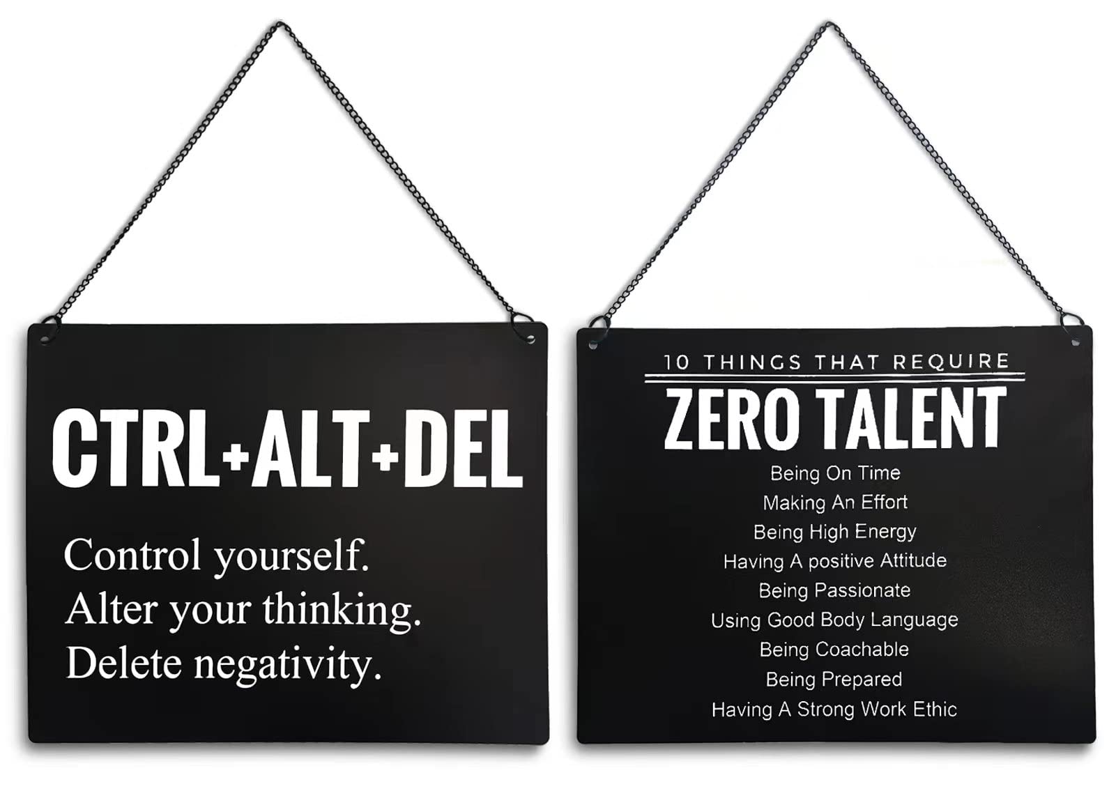 Control Yourself-Alter Your Thinking-Delete Negativity Inspirational Motivational Wall Art & Decor-“13*10”inch PVC positive sign-Plastic Decoration Hanging Sign, High Precision Printing-2sided&2 ropes (hemp rope and circular iron chain）in Home-Office-Desk-School-Gym Decor. Great Gift of Motivation.