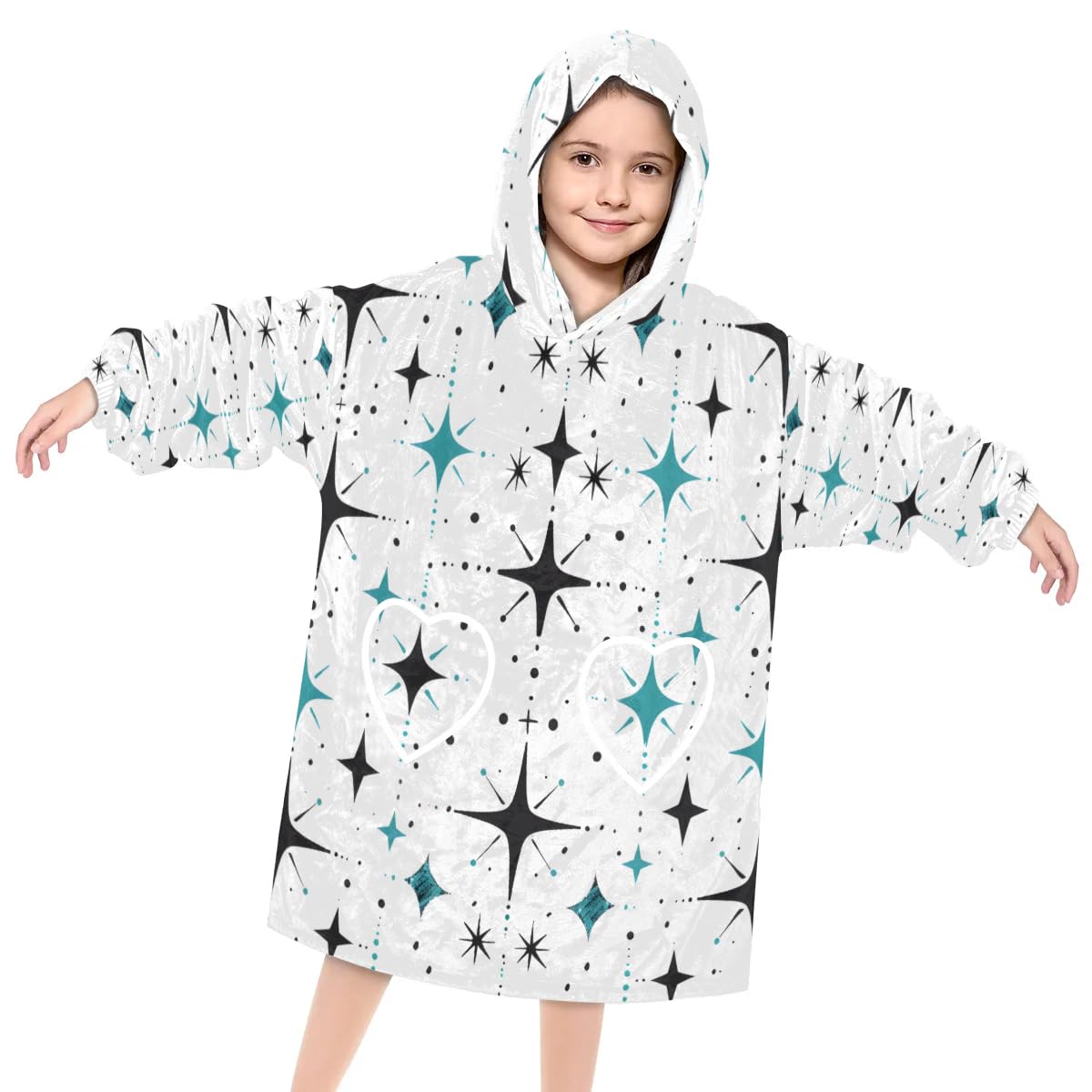 Wearable Blanket Hoodie for Kids, Starry Sky Fleece Sweatshirt Blanket Four-pointed star Oversized Blanket Sweatshirt with Pocket Flannel Warm Hooded Blanket 6-10 Year Old Girl Boy Gift, One Size