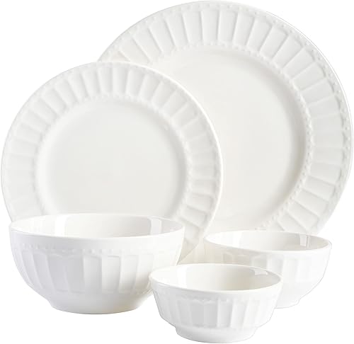 Miniatura 2 de Gibson Home Zen Buffet Porcelain Ceramic Dinnerware Sets for 8, Plates and Bowls Set (40pcs), White Embossed Dishes Blanco
