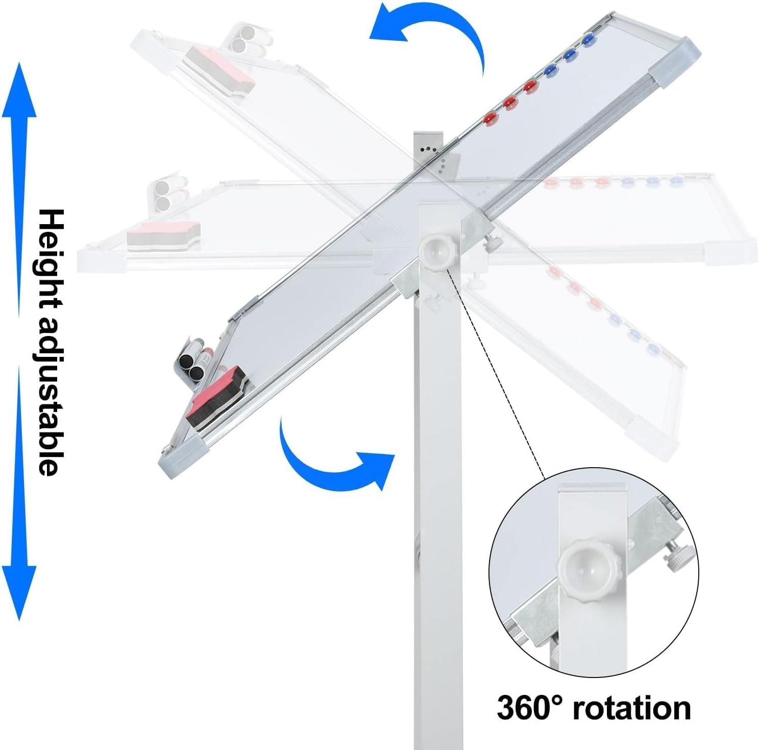 Mobile Whiteboard, 60 x 90 cm, mobiles Whiteboard mit Ständer, trocken abwischbar, magnetisch, tragbar, mit 5 Markern, 12 magnetischen Nägeln und 1 Radiergummi