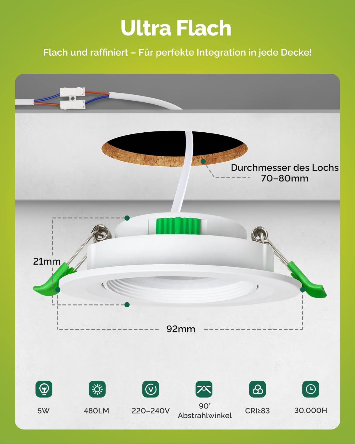 Fondiiz 12er LED Einbaustrahler 230V Dimmbar Schwenkbar, 5W 3CCT | LED Spots Warmweiß 2700K Neutralweiß 4000K Kaltweiß 6000K, 480LM Spots Deckenleuchte IP44 für Badezimmer, 70-80mm Lochmaß