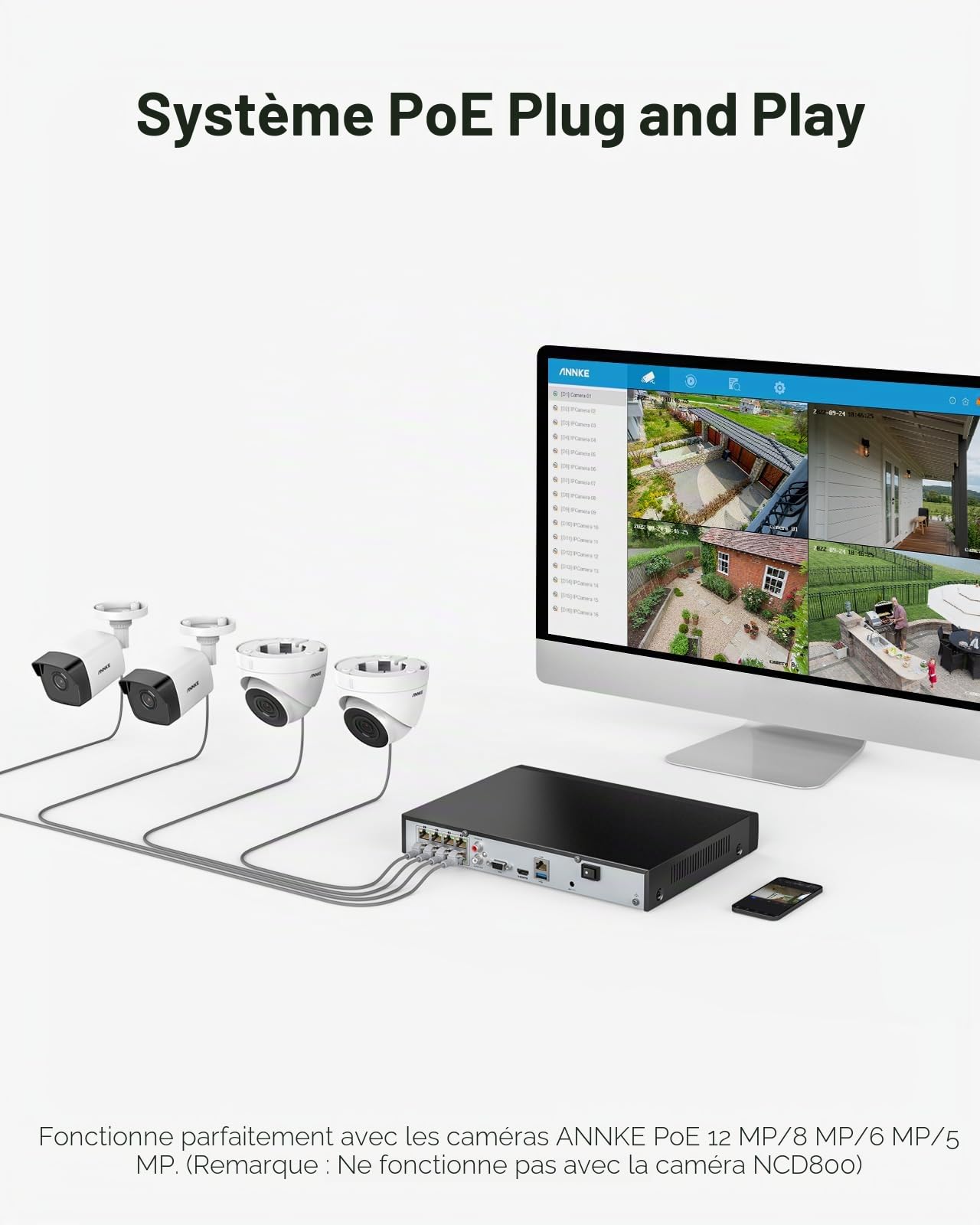 ANNKE NVR PoE 8CH 4K 8MP avec Disque Dur 2To Intégré | Enregistreur Vidéo Réseau RJ45, Compatible Caméras IP 8MP/5MP/4MP/1080P, Surveillance 24/7, Stockage Sécurisé