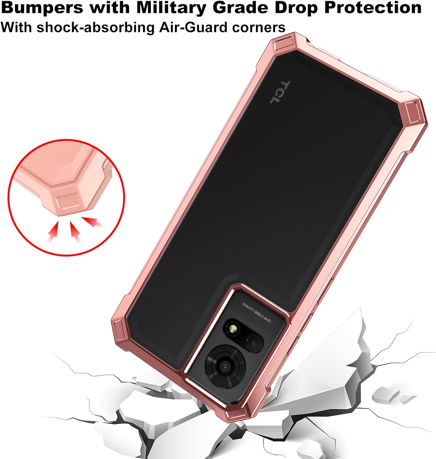 Ailiber for TCL K24 Case Clear, with Screen Protector, TCL 50 LE/TCL K23 Slim Phone Case, Dual Layer Shockproof Bumper, Clear Transparent [Anti Yellowing], Scratch-Resistant Cover-Rose Gold