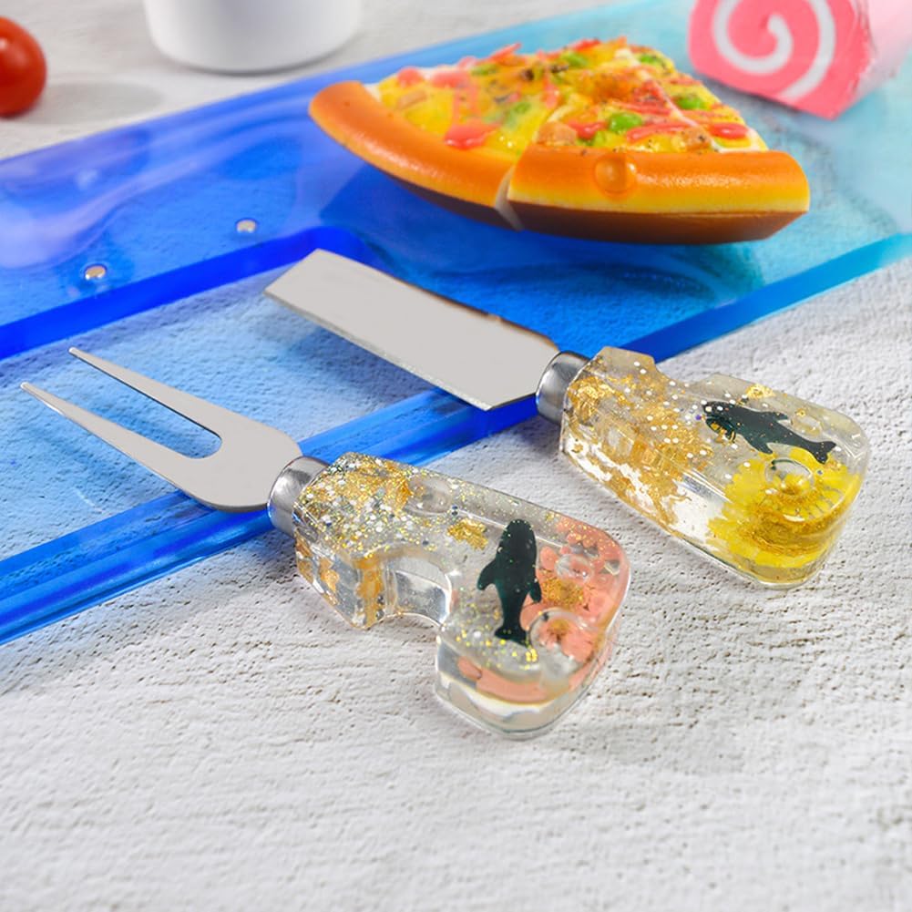 4 Pcs Tableware Resin Molds Charcuterie Board Knife Base Handle Epoxy Mold Cheese Shape Hilt Knife Fork Resin Casting Molds for DIY Cutlery Handle