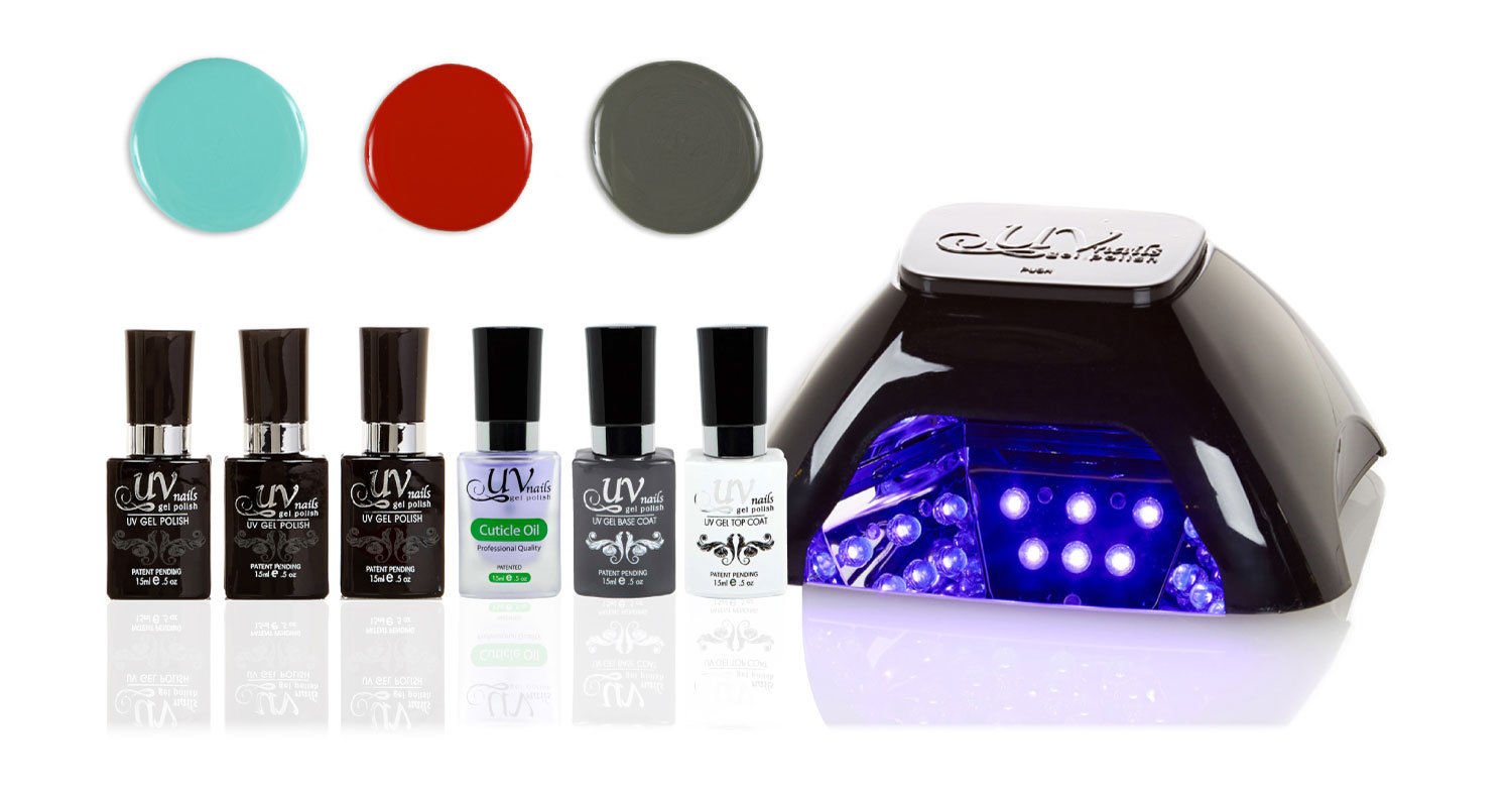 UV-Nails Gel Nail Polish Starter Kit With 10W LED Lamp Base & Top Coat Cuticle Oil 15ml