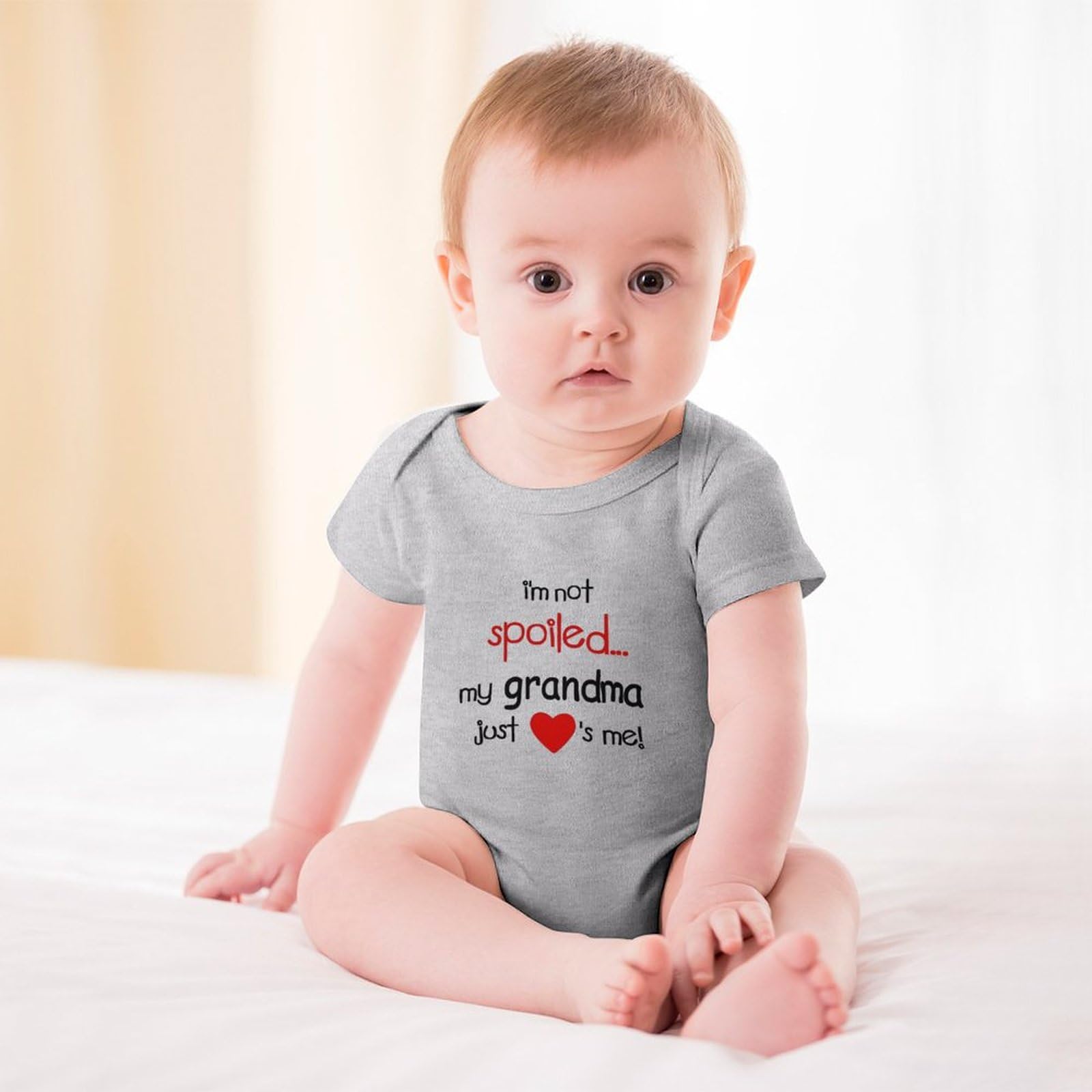 WOOYONGING I'm Not Spoiled My Grandma Just Loves Me Newborn Clothes Unisex Short Sleeve Cute Newborn Outfits Grey Baby Romper 18 Month