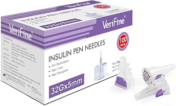 Verifine Pen Needles, Pen Needles for Insulin Injection 32G 5mm 3/16", Compatible with Most Diabetes Pens Pack of100