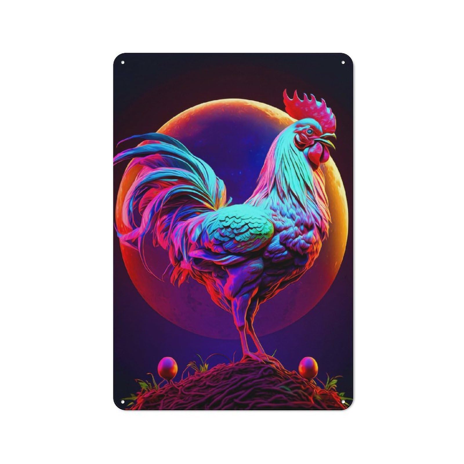 Junmoney Rooster Rustic Tin Wall Plaque 30X20cm Featuring For Pub Or Café, A Decorative Christmas Gift For Café Interior Fans