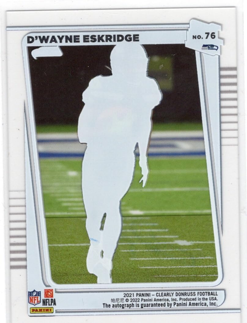 D'Wayne Eskridge Autographed Rated Rookie Collectible Football Card - 2021 Panini Clearly Donruss Football Card #76 (Seahawks)