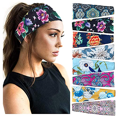 8Pack Women's Headbands Yoga Workout Exercise Headband Sweat Wicking Hair Bands (Color M)