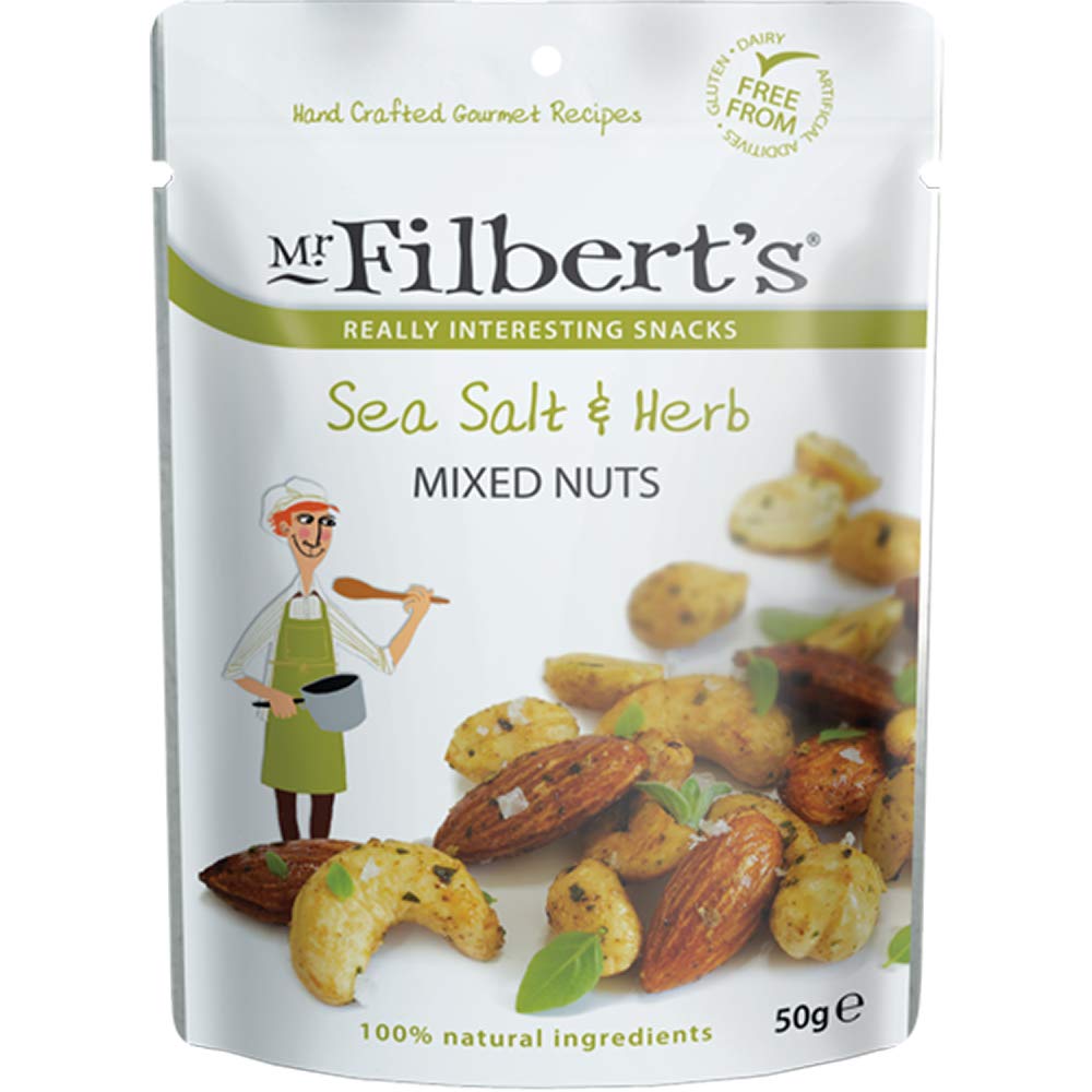 Mr Filbert's Sea Salt & Herb Mixed Nuts | Vegan, Dairy Free & Gluten Free | 100% Natural Ingredients | Roasted Peanuts, Cashews & Almonds with Mediterranean Herbs - 6 Packs of 1.8oz
