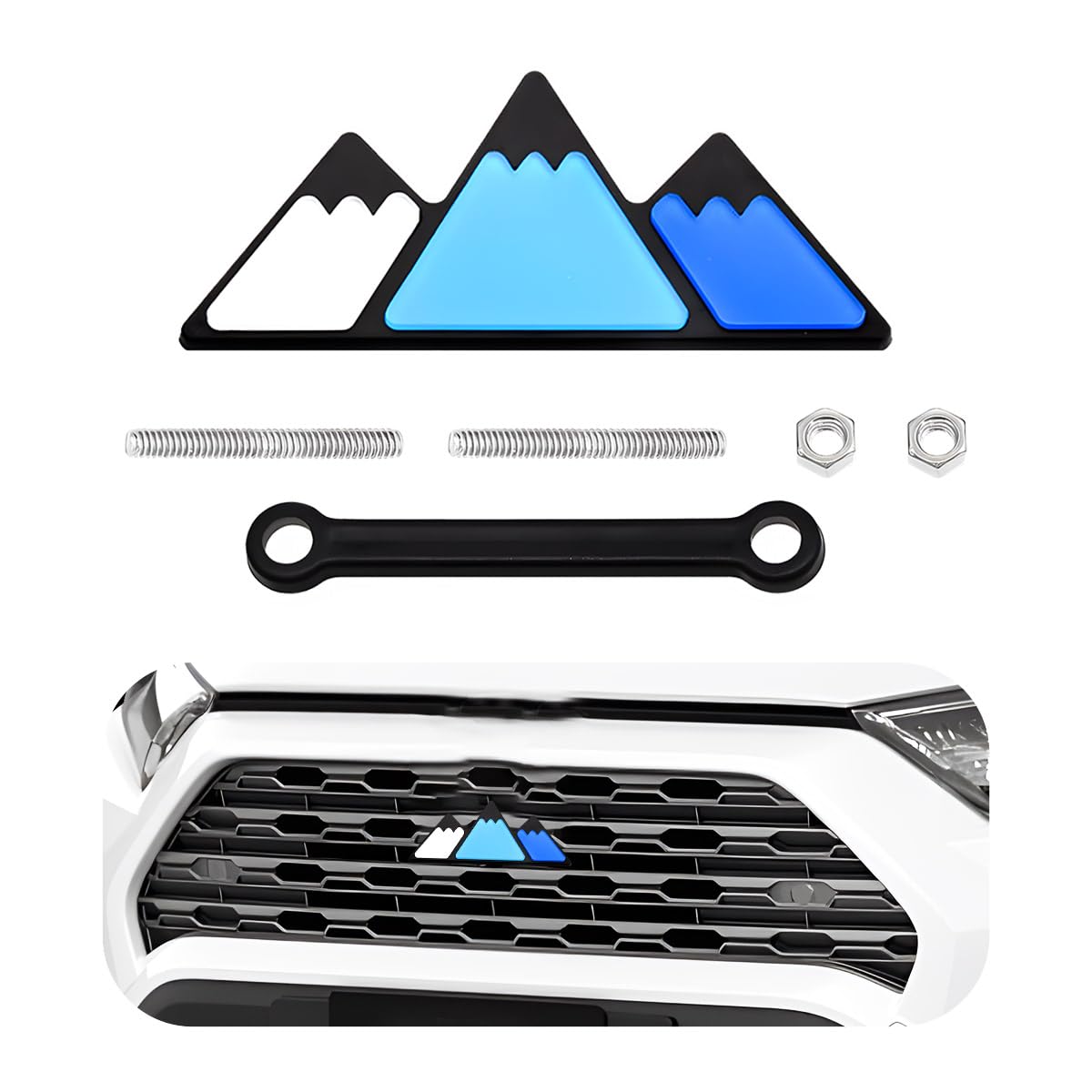 Front Grille Badge, Classic Retro Tri-Color Stripe Automotive Mesh Grille Label Emblem, Decorative Decal Badge Compatible with Tacoma 4Runner, Decoration Car Accessories (A)