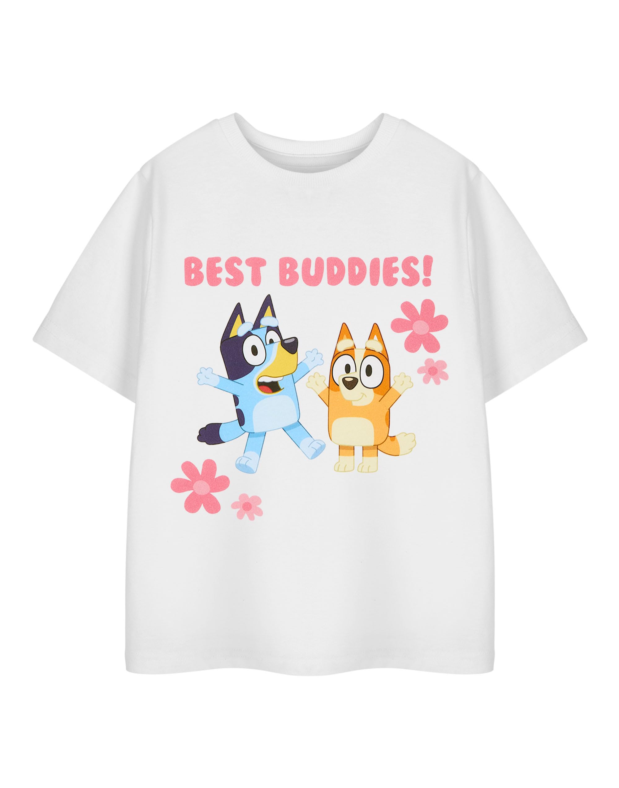Bluey & Bingo Best Buddies! Girls Cartoon Graphic Tee | Classic White Crew Neck T-Shirt | Plain Short Sleeve Top for Casual Wear