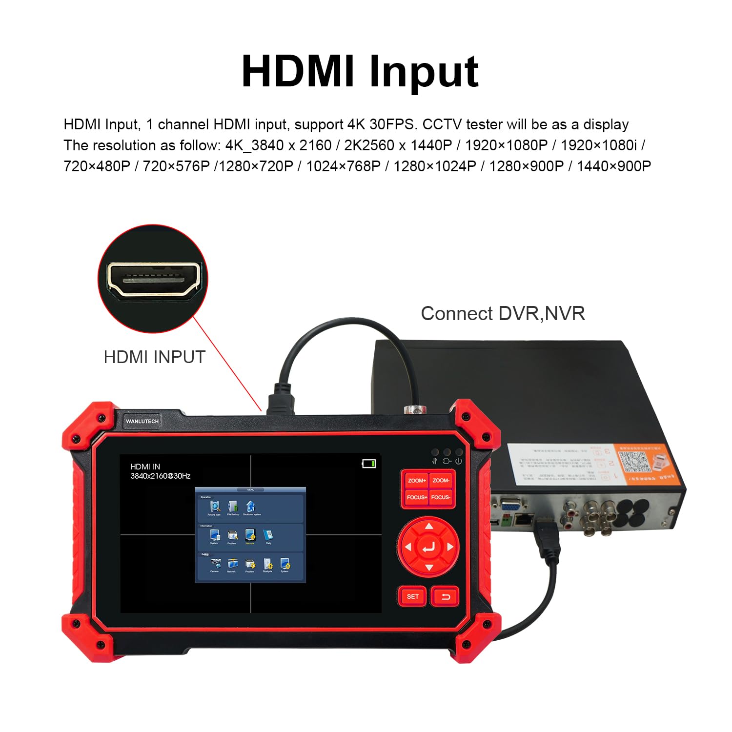 Tester per telecamera CCTV, 8 MP, TVI, CVI, AHD, CVBS, schermo da 5 pollici, cavo UTP, HDMI, VGA, RS485, controllo PTZ, test audio, 12 V