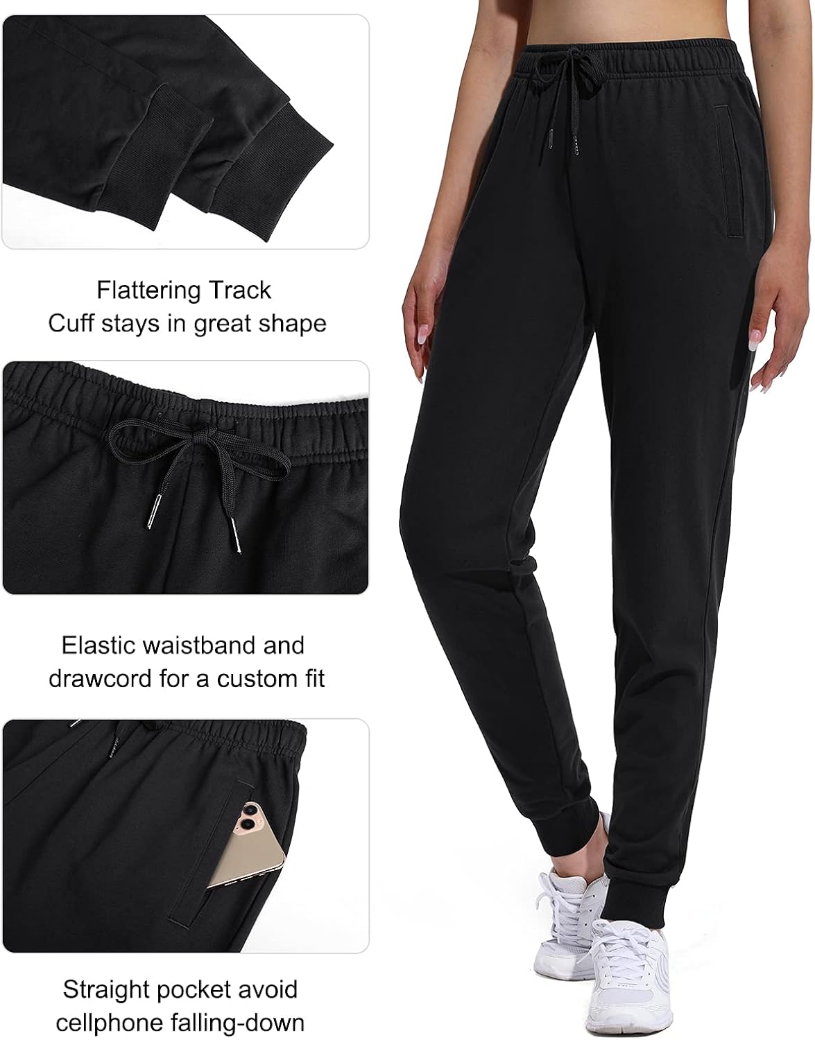 OUGES Womens Sweatpants Open Bottom High Waisted Jogger Pants with Pockets Drawstring Comfy Cotton Lounge Pants