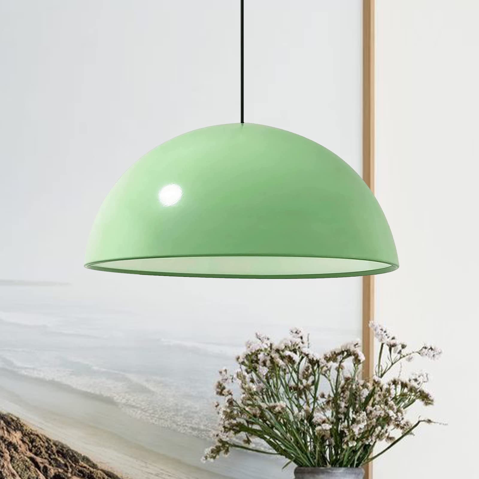 Bamyum Pendant Light Ø40 cm Mint Green Decorative Living Room Lamp E27 Metal Kitchen Hanging Light for Bedroom Dining Table Living Room