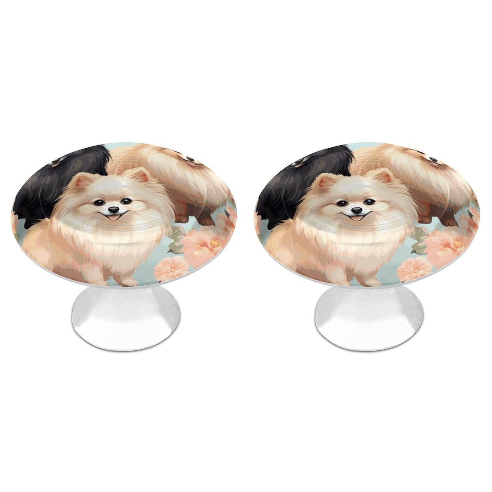 FekiLoot Pomeranians Pattern Cabinet Knob 2 Pack Mini Round Drawer Pulls Stainless Steel Dresser Drawer Knobs Kitchen Drawer Hardware for Bathroom Dresser Closet Door Knobs