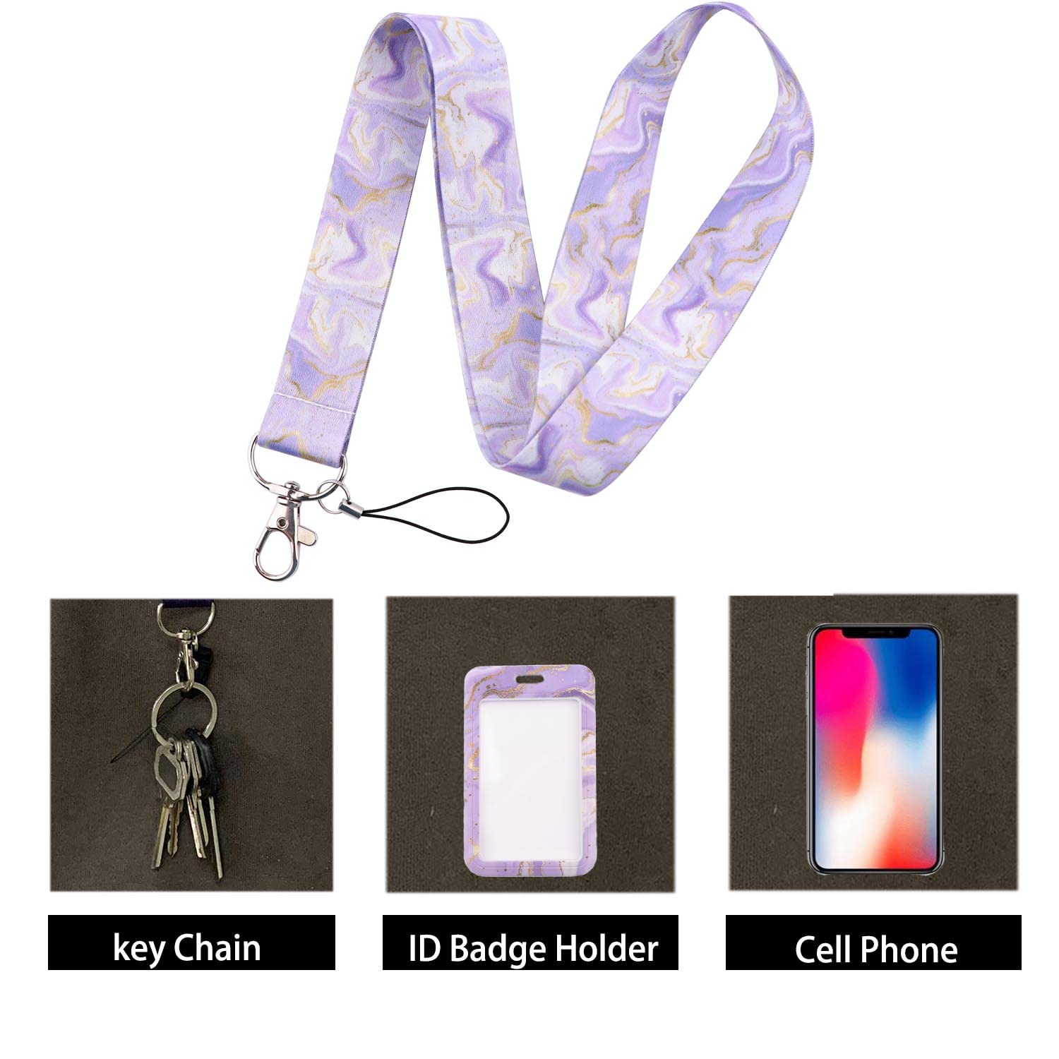 Lanyard with Clip for Keys with Card Holder Set Cute Purple Marble Neck Strap for Men Women Elegant Business Gift - Image 2