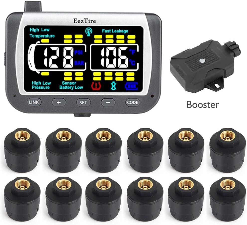 EezTire-TPMS12ATCB Real Time/24x7 Tire Pressure Monitoring System - 12 Anti-Theft Sensors + Booster.