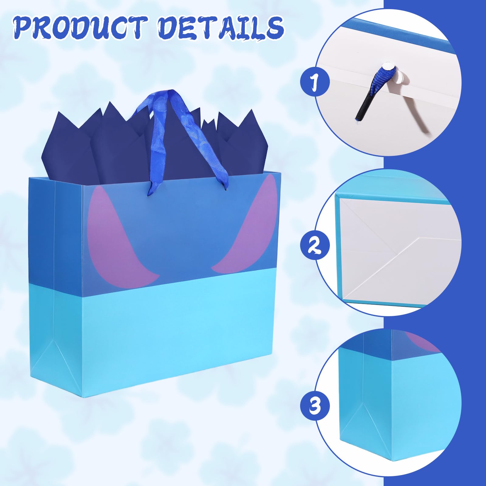 Mprocen Cartoon Animation Party Gift Bags Blue Pink Hawaii Candy Bags Set with Tissue Paper Greeting Birthday Cards for Party Favor Baby Shower Holiday Supplies