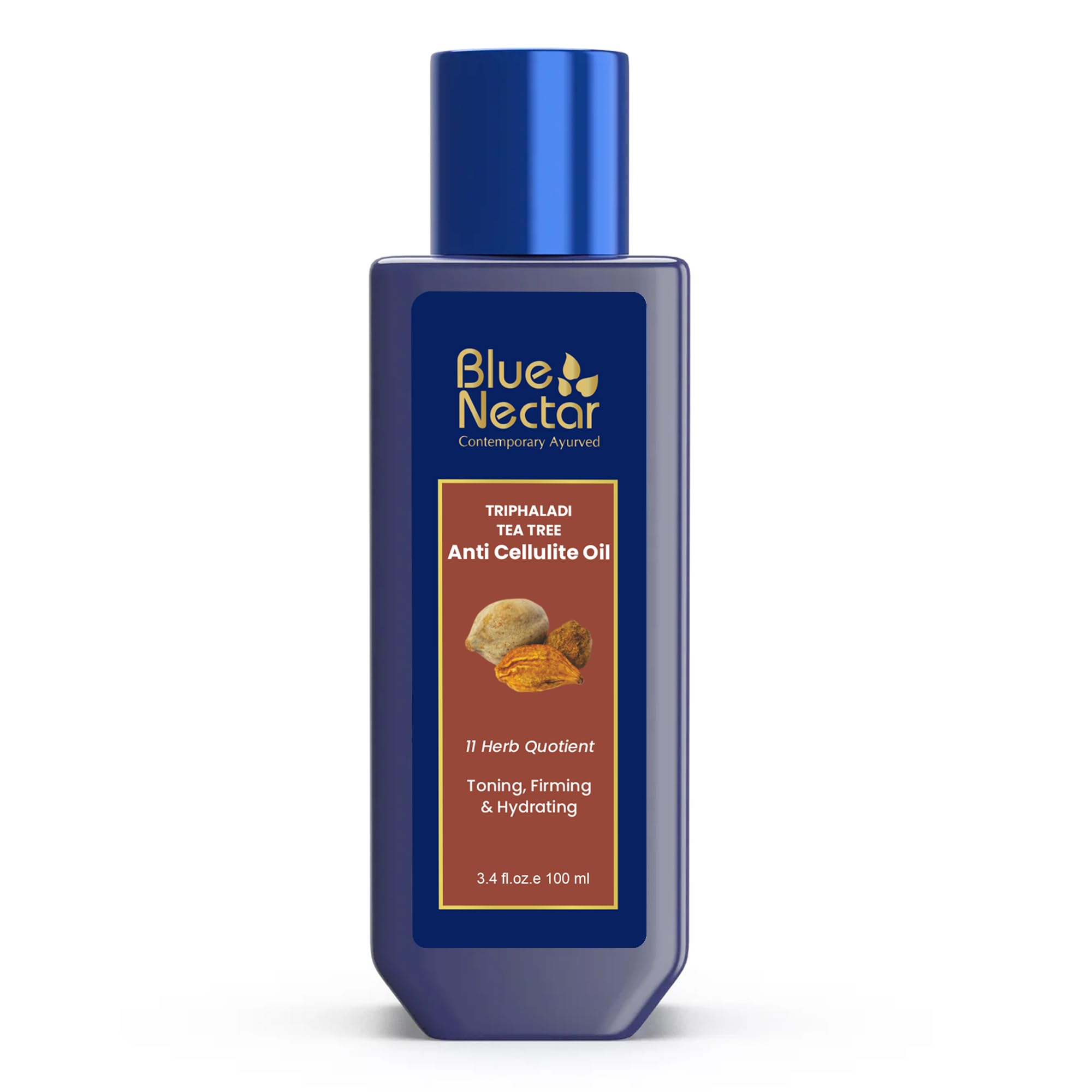 Blue Nectar Anti Cellulite Body Massage Oil with Triphala & Tea Tree Essential Oil | Body Oil for Women & Men for Skin Hydration (11 Herbs, 100ml)