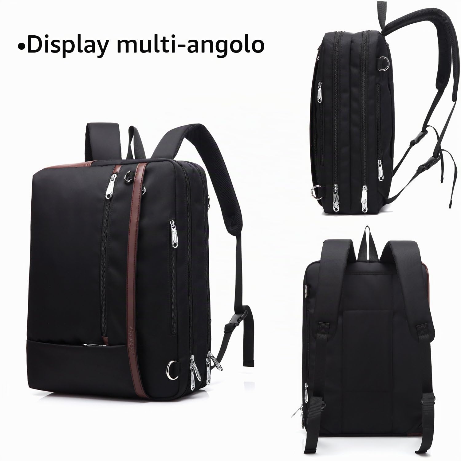 FANDARE Moda 3 In 1 Borsa a Tracolla e Zaino 15.6 Pollici per Computer Portatile - Messenger Affari, Viaggio, Scuola, Università - Impermeabile per Uomo e Donna - Poliestere Nero