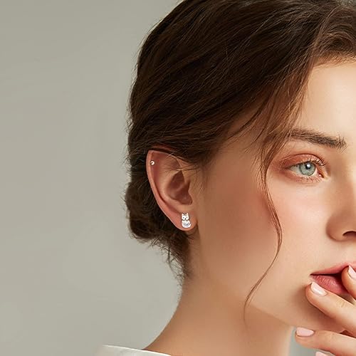 Miniatura 3 de Women Stud Earrings 925 Sterling Silver PearlFlowerPineappleLlamaCatBee Stud Earrings Moonstone Jewelry Birthday Party Gift for Girls Her