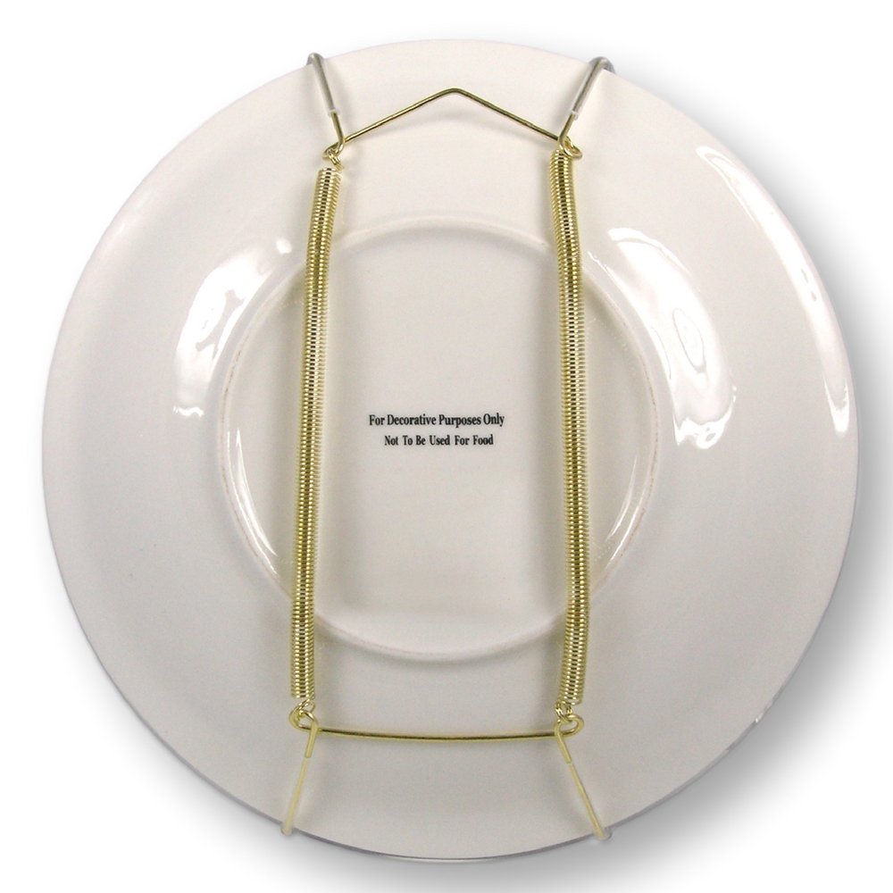 BANBERRY DESIGNS Brass Vinyl Coated Plate Hanger 10 to 14 Inch Pack of 4 Hangers Plate Hangers