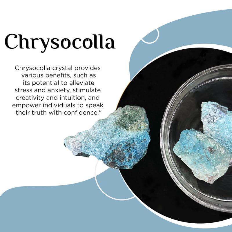 Image of Chrysocolla Raw Stone (1 Kg) | Natural Healing Crystal for Communication & Emotional Balance | Natural Stones for Meditation & Reiki | Decorative Crystals for Spiritual Home & Office Decor (3-4 Pcs)