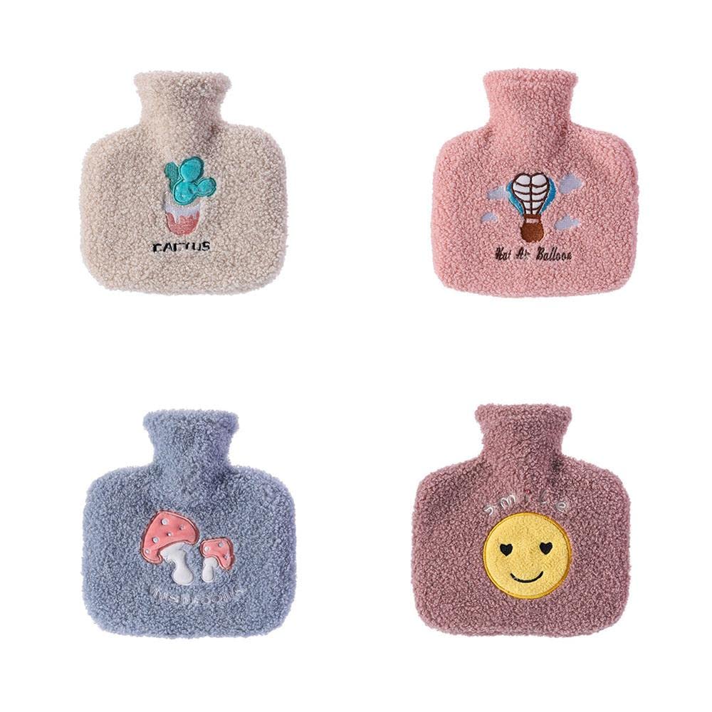 Borsa dell'acqua calda con coperchio in peluche a forma quadrata da 1000 ml in gomma per alleviare il dolore per le mani e i piedi più caldi regalo per donne e ragazze - Mix - 4 pezzi