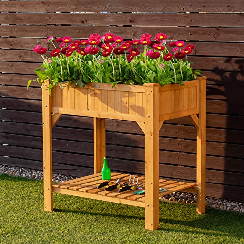 Giantex Raised Garden Bed, Elevated Planter Box Kit With 8 Grids & Liner For Herbs Vegetables Flowers, Outdoor Solid Fir Wood Planting Container With Legs & Storage Shelf For Backyard Patio (Natural) #TOP2