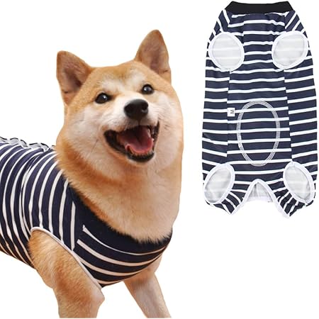 Amazon Due Felice 犬 術後服 術後ウェア エリザベスカラーに代わる ボタンタイプ 皮膚保護 傷舐め 避妊 傷口の保護 小型犬 中型 犬 ダークブルー 1 Xl Due Felice 術後ウェア 通販