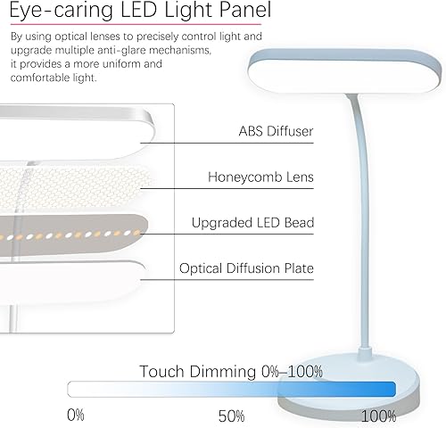 Miniatura 3 de Lámpara de escritorio, LED que cuida los ojos para estudiantes, regulable al tacto, 3 modos de color, recargable USB-C, cuello de cisne flexible con