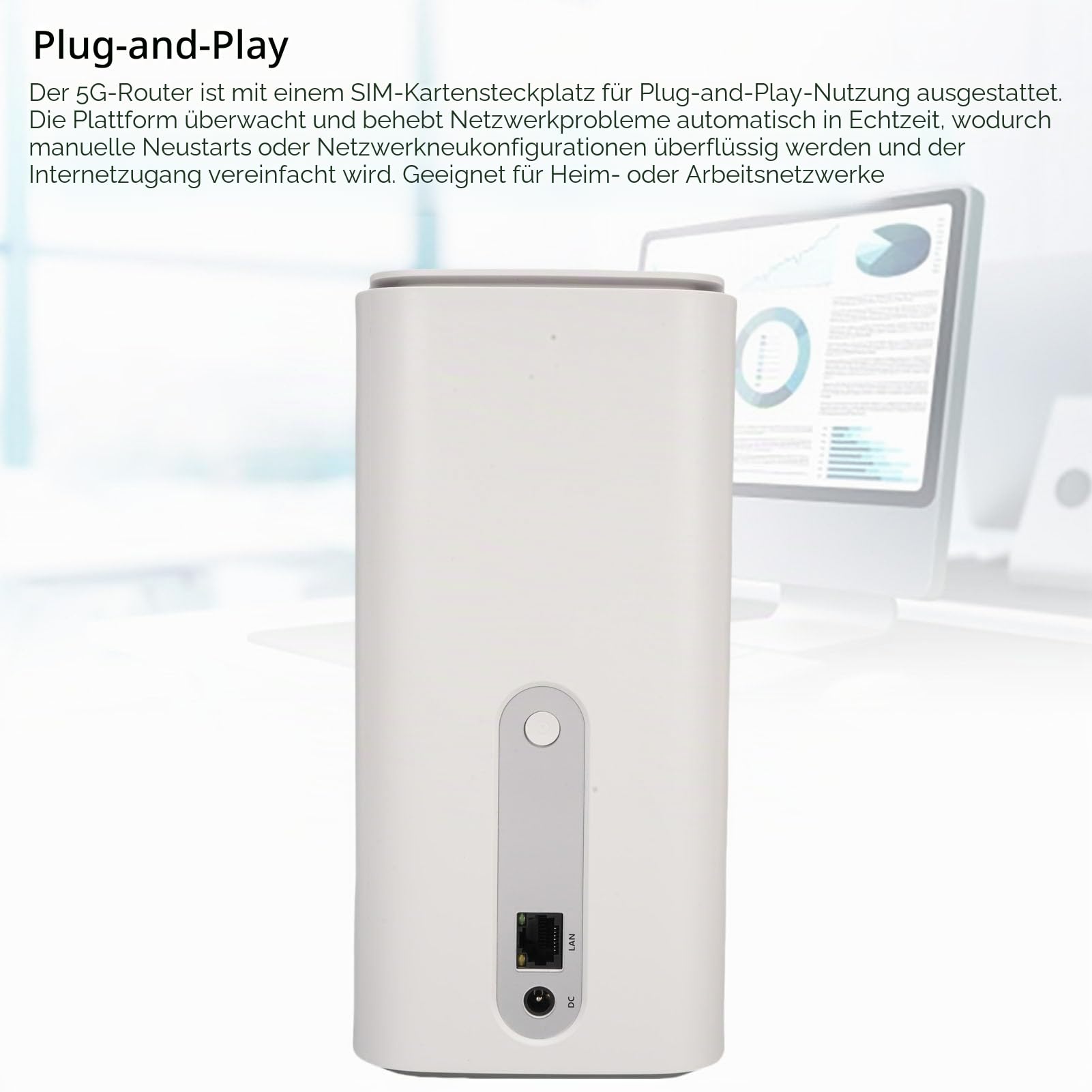 ciciglow 5G CPE -Router mit SIM -Kartensteckplatz, Tragbarer Mobilfunkrouter, Drahtloser Router mit WLAN 6 -Mesh -System für Home Office Indoor Wireless Internet (EU-Stecker)