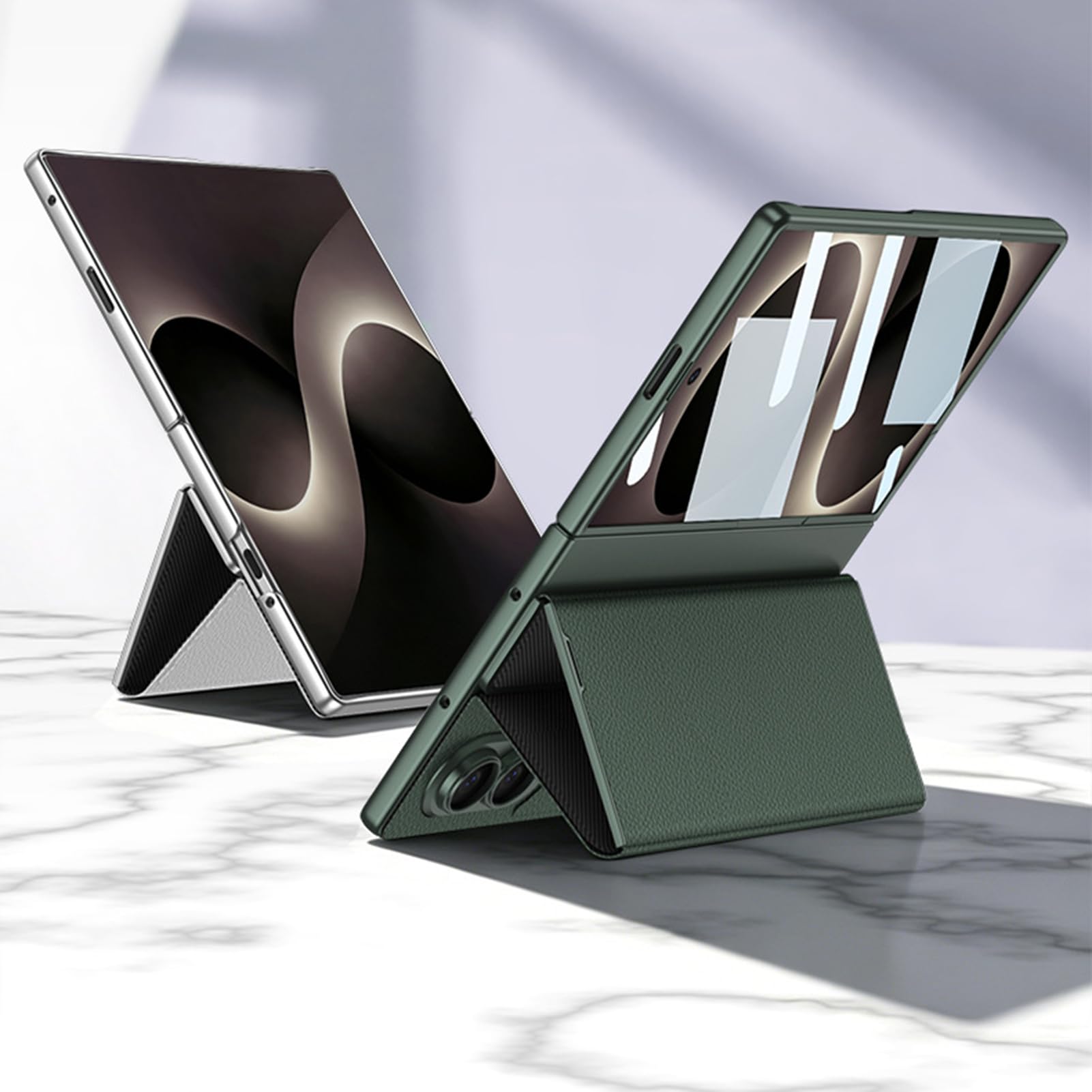 Etui z klapką do Samsung Galaxy Z Fold 8, pełna osłona skórzana funkcja stojaka etui folia ekranowa odporna na zarysowania osłona, zielona, składana 8
