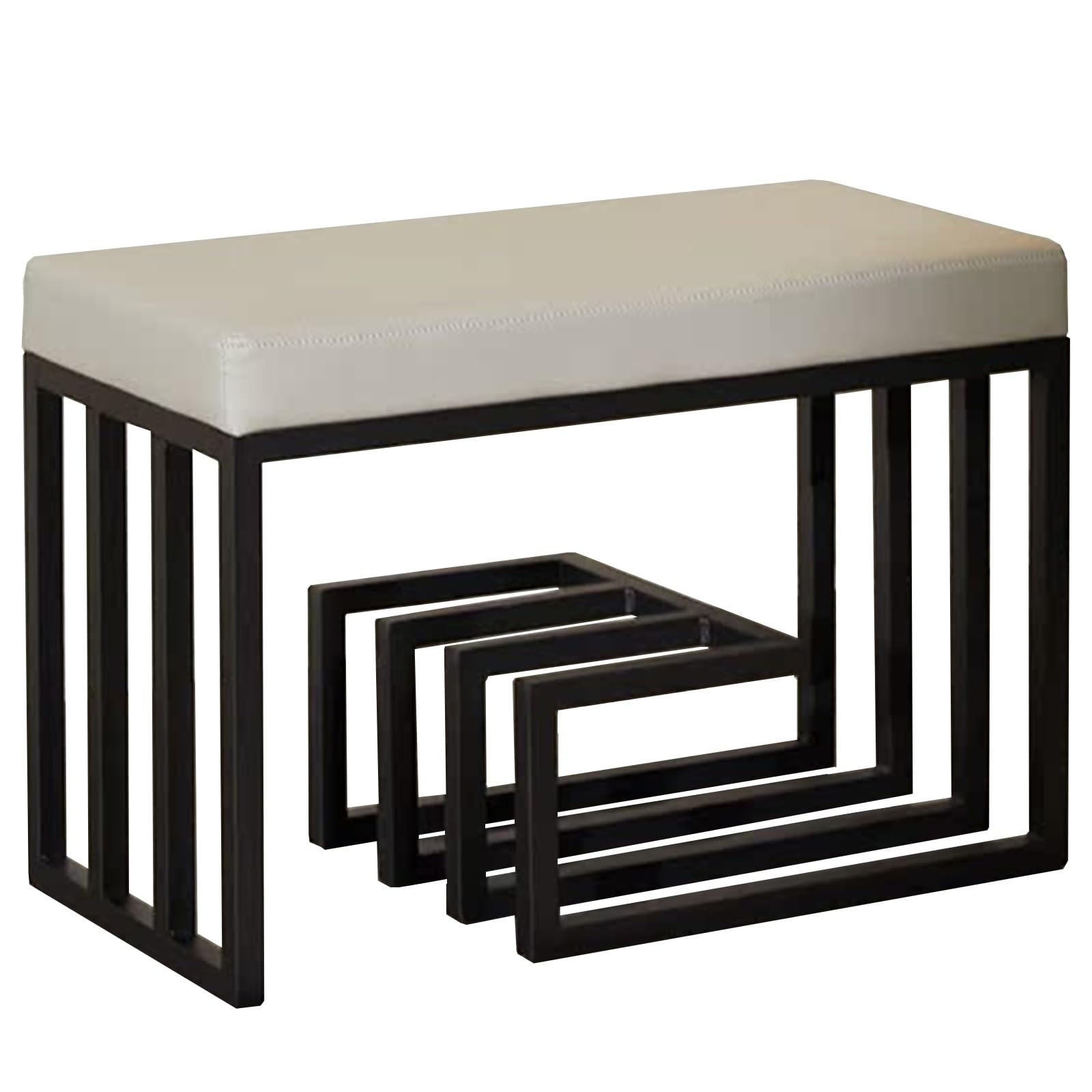 GHFXSCV PU Upholstered Entryway Bench with Metal Storage, 150kg Capacity, Multi-Functional Seating for Hallway, Bedroom, Living Room - Gray, 23.62in (60cm)