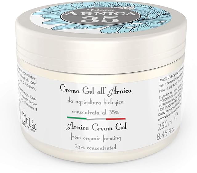 Dulàc Arnica Gel Cream Extra Strong 250ml Great for Muscle and Joint Massage, Even After Sports, Made in Italy with 35% Organic Arnica Montana, Cooling Effect