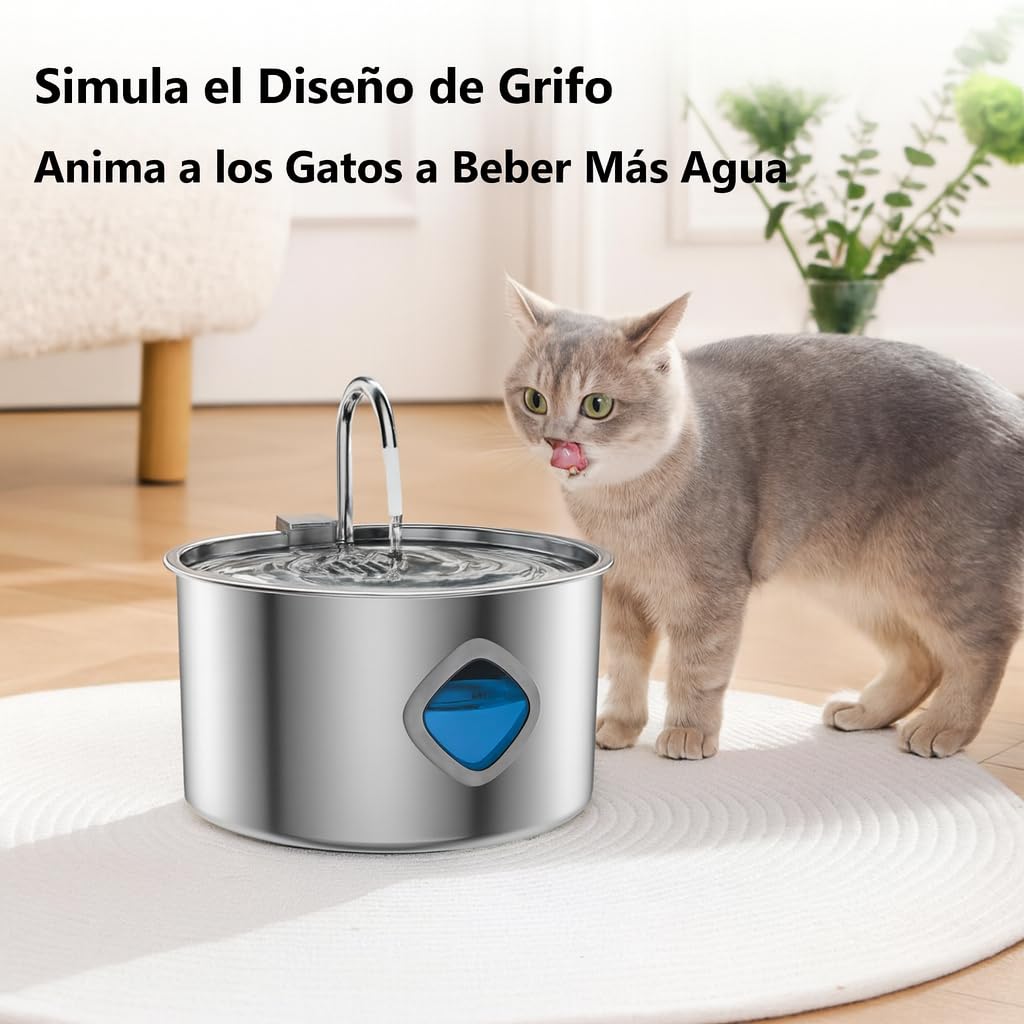 Fuente de Agua para Gatos Acero Inoxidable, Fuentes Diseño de Grifo con 2 Filtros, 3.2 L Fuentes de Agua Automática y Silenciosa de Gran Capacidad Fácil de L (USB+10 Filtros)