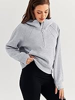 Vista 3 de WYNNQUE Sudadera corta con capucha para mujer, manga larga, forro polar, media cremallera, ropa de otoño